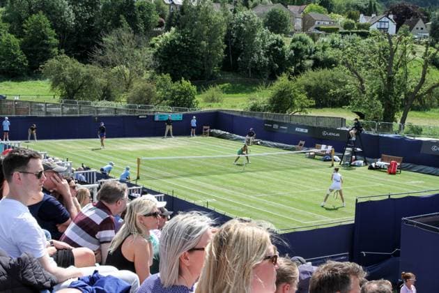 Ilkley Tennis Club, England, June 14th 2025: General View of Isabelle Haverlag and Simona Waltert in the WTA, Tennis Damen 125 Lexus Ilkley Open doubles final match with Vitalia Diatchenko and Eden Silva at Ilkley Tennis Club in Ilkley, England on June 14th 2025. (Sean Chandler SPP) Copyright: xSeanxChandlerx xSPPx spp-en-SeChSp-WTA 125 Lexus Ilkley Open Doubles Final Ilkley Tennis Club-25IMG_9408