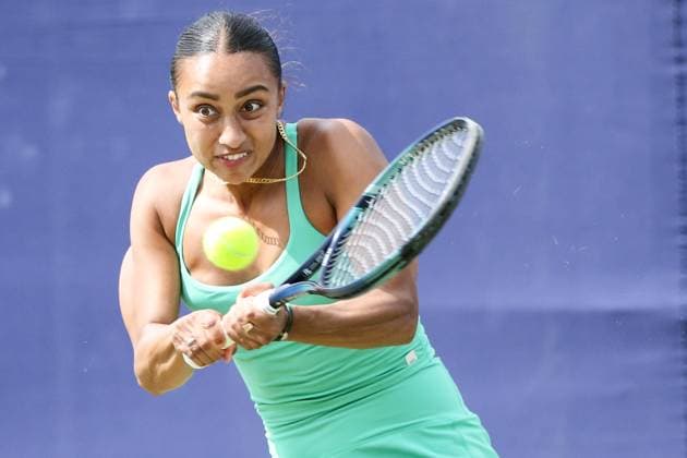 Ilkley Tennis Club, England, June 14th 2025: Eden Silva during the WTA, Tennis Damen 125 Lexus Ilkley Open doubles final match with Isabelle Haverlag and Simona Waltert at Ilkley Tennis Club in Ilkley, England on June 14th 2025. (Sean Chandler SPP) Copyright: xSeanxChandlerx xSPPx spp-en-SeChSp-WTA 125 Lexus Ilkley Open Doubles Final Ilkley Tennis Club-192F5A1521