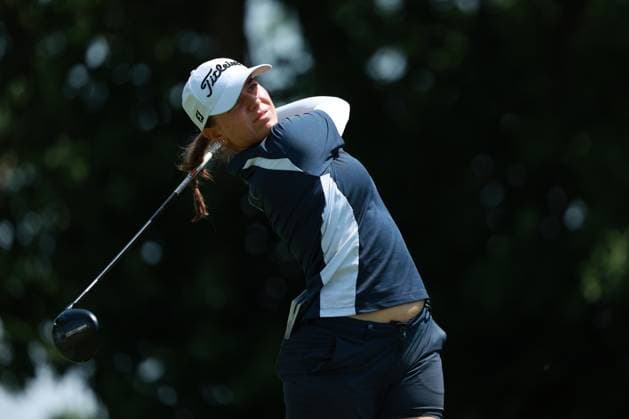Meijer LPGA, Golf Damen Classic BELMONT, MICHIGAN-JUNE 14: Stephanie Kyriacou of Australia plays her tee shot on the 10th hole during the third round of the Meijer LPGA Classic for Simply Give golf tournament at Blythefield Country Club in Belmont, MI, USA Saturday, June 14, 2025. Belmont Michigan United States  Copyright: xJorgexLemusx originalFilename:lemus-meijerlp250614_np7pm.jpg