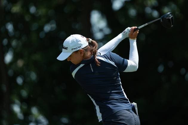Meijer LPGA, Golf Damen Classic BELMONT, MICHIGAN-JUNE 14: Stephanie Kyriacou of Australia plays her tee shot on the 10th hole during the third round of the Meijer LPGA Classic for Simply Give golf tournament at Blythefield Country Club in Belmont, MI, USA Saturday, June 14, 2025. Belmont Michigan United States  Copyright: xJorgexLemusx originalFilename:lemus-meijerlp250614_npxSN.jpg