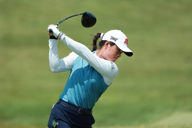 Meijer LPGA, Golf Damen Classic BELMONT, MICHIGAN-JUNE 14: Celine Boutier of France plays her tee shot on the third hole during the third round of the Meijer LPGA Classic for Simply Give golf tournament at Blythefield Country Club in Belmont, MI, USA Saturday, June 14, 2025. Belmont Michigan United States  Copyright: xJorgexLemusx originalFilename:lemus-meijerlp250614_npwUP.jpg