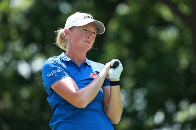 Meijer LPGA, Golf Damen Classic BELMONT, MICHIGAN-JUNE 14: Stacy Lewis of the United States plays her tee shot on the 10th hole during the third round of the Meijer LPGA Classic for Simply Give golf tournament at Blythefield Country Club in Belmont, MI, USA Saturday, June 14, 2025. Belmont Michigan United States  Copyright: xJorgexLemusx originalFilename:lemus-meijerlp250614_npspL.jpg