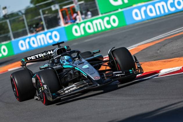 (250615) -- MONTREAL, June 15, 2025 -- Mercedes s British driver George Russell competes during the qualifying session of the Formula One Canadian Grand Prix 2025 at the Circuit Gilles Villeneuve in Montreal, Canada, June 14, 2025. (Photo by Xinhua) (SP) CANADA-MONTREAL-F1-GRAND PRIX-QUALIFYING SongxHaiyuan 