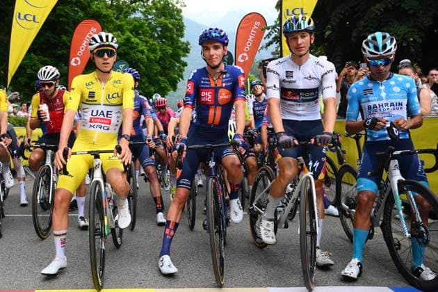 Criterium du Dauphine 2025 Stage 8 VAL-CENIS PLATEAU DU MONT-CENIS, FRANCE - JUNE 15 : Pogacar Tadej (SLO) of UAE Team Emirates - XRG and Bardet Romain (FRA) of Team Picnic PostNL, Lipowitz Florian (GER) of Red Bull BORA - Hansgrohe, Buitrago Santiago (COL) of Bahrain - Victorius during stage 8 of the 77th edition of Criterium du Dauphine Libere an UCI World Tour 2.UWT cycling road race stage for Men Elite of 133.3 km with start in Val-d Arc and finish in Val-Cenis Plateau du Mont-Cenis on June 15, 2025 in Val-Cenis Plateau du Mont-Cenis, France, 15 06 2025 ( Motordriver Kenny Verfaillie - Val-Cenis Plateau du Mont-Cenis France  Copyright: xVincentxKalutx