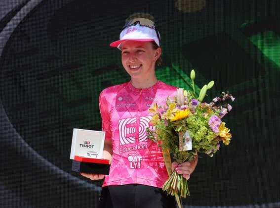 15 06 2025 Switzerland, Tour de Suisse Women 4 Eutappe Kuessnacht SZ Kuessnacht SZ,Bild Bild Ausreisserkoenigin Kristen Faulkner USA Team EF Edacation Oatly Einzelbild