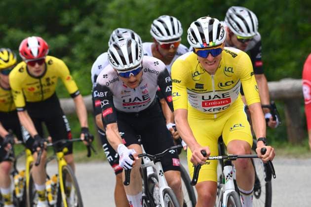 Criterium du Dauphine 2025 Stage 8 VAL-CENIS PLATEAU DU MONT-CENIS, FRANCE - JUNE 15 : Pogacar Tadej (SLO) of UAE Team Emirates - XRG, Wellens Tim (BEL) of UAE Team Emirates - XRG during stage 8 of the 77th edition of Criterium du Dauphine Libere an UCI World Tour 2.UWT cycling road race stage for Men Elite of 133.3 km with start in Val-d Arc and finish in Val-Cenis Plateau du Mont-Cenis on June 15, 2025 in Val-Cenis Plateau du Mont-Cenis, France, 15 06 2025 ( Motordriver Kenny Verfaillie - Val-Cenis Plateau du Mont-Cenis France  Copyright: xVincentxKalutx