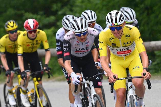 Criterium du Dauphine 2025 Stage 8 VAL-CENIS PLATEAU DU MONT-CENIS, FRANCE - JUNE 15 : Pogacar Tadej (SLO) of UAE Team Emirates - XRG, Wellens Tim (BEL) of UAE Team Emirates - XRG during stage 8 of the 77th edition of Criterium du Dauphine Libere an UCI World Tour 2.UWT cycling road race stage for Men Elite of 133.3 km with start in Val-d Arc and finish in Val-Cenis Plateau du Mont-Cenis on June 15, 2025 in Val-Cenis Plateau du Mont-Cenis, France, 15 06 2025 ( Motordriver Kenny Verfaillie - Val-Cenis Plateau du Mont-Cenis France  Copyright: xVincentxKalutx