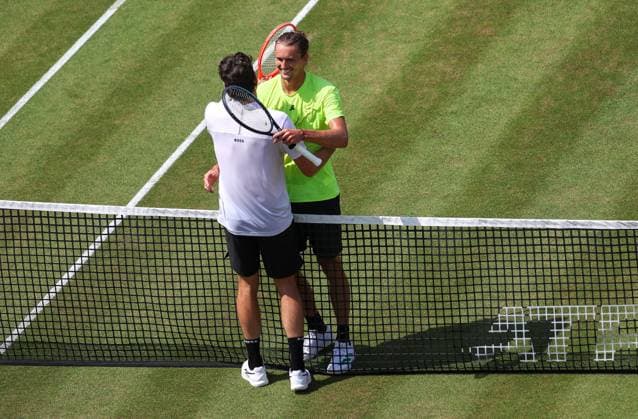 BAU Stuttgart Tennis , BOSS Open Final, f l Winner Taylor Fritz USA hugging after the match