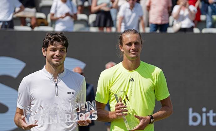 15 06 25 Tennis BOSS Open Stuttgart Weissenhof 2025 Germany, Stuttgart, 15 06 2025, Tennis, BOSS Open Stuttgart Weissenhof 2025 v l Taylor Fritz winner , Alexander Zverev