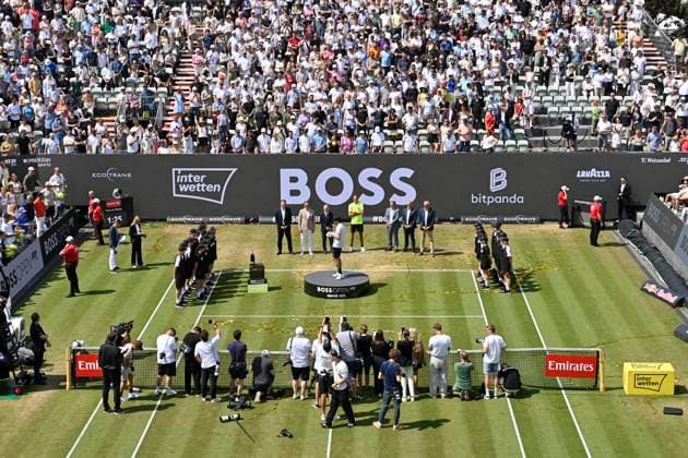 Award Ceremony Honoring Total Overview Press Photographers Sports Photographers Taylor Fritz USA on podium with trophy Tennis Men BOSS Open ATP 250 Stuttgart 2025 Weissenhof BOSS Open ATP 250 Stuttgart 2025