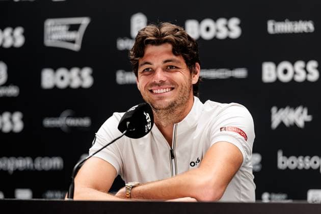 BOSS OPEN ATP250 15 06 2025 Taylor Fritz USA during the press conference, smiles, laughs BOSS OPEN ATP250 Stuttgart, Tennisclub Weissenhof on 15 06 2025 Copyright: xBEAUTIFULxSPORTS Wunderlx