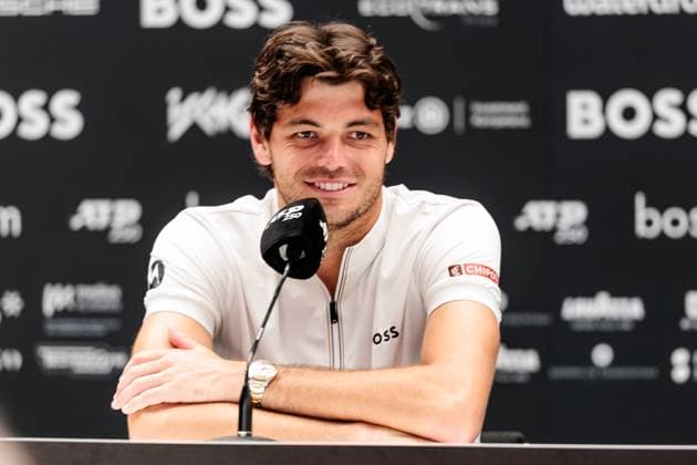 BOSS OPEN ATP250 15 06 2025 Taylor Fritz USA during the press conference BOSS OPEN ATP250 Stuttgart, Tennisclub Weissenhof on 15 06 2025 Copyright: xBEAUTIFULxSPORTS Wunderlx