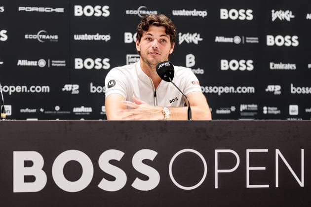BOSS OPEN ATP250 15 06 2025 Taylor Fritz USA during the press conference BOSS OPEN ATP250 Stuttgart, Tennisclub Weissenhof on 15 06 2025 Copyright: xBEAUTIFULxSPORTS Wunderlx