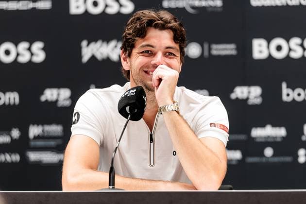 BOSS OPEN ATP250 15 06 2025 Taylor Fritz USA during the press conference BOSS OPEN ATP250 Stuttgart, Tennisclub Weissenhof on 15 06 2025 Copyright: xBEAUTIFULxSPORTS Wunderlx