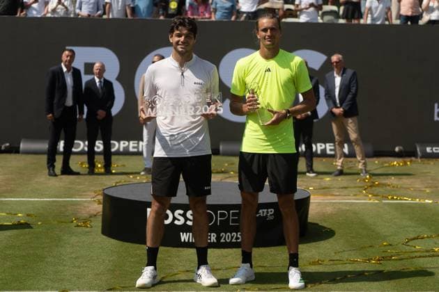 Alexander Zverev vs Taylor Fritz award ceremony, podium, Alexander Zverev vs Taylor Fritz, Tennis, ATP Tournament, Boss Open, Center Court, Final, 15 06 2025, Alexander Zverev vs Taylor Fritz, Tennis, ATP Tournament, Boss Open, Center Court, Final, 15 06 2025, Stuttgart Copyright: xEibner-Pressefoto EdwardxCheungx EP_ECG