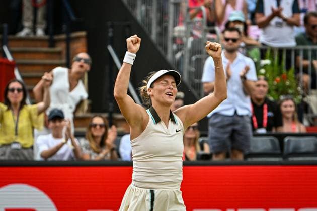 15th June 2025; HSBC Championships, Queens Club, West Kensington, London, England: HSBC Womens Championships Queens Club, Day 7; Tatjana Maria (GER) celebrates winning the Women s singles final HSBC Championship 2025  ActionPlus12801488 GodfreyxPitt