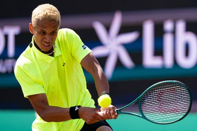 2025-06-15 2025 Libema Open Grass Court Championships ROSMALEN, NETHERLANDS - JUNE 15: Gabriel Diallo of Canada in action during Day Seven of 2025 Libema Open Grass Court Championships at Autotron on June 15, 2025 in Rosmalen, Netherlands. Rosmalen Autotron Netherlands Content not available for redistribution in The Netherlands directly or indirectly through any third parties. Copyright: xJorisxVerwijstx