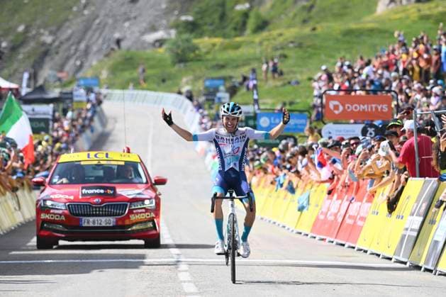 Criterium du Dauphine 2025 Stage 8 VAL-CENIS PLATEAU DU MONT-CENIS, FRANCE - JUNE 15 : Martinez Lenny (FRA) of Bahrain - Victorious wins during stage 8 of the 77th edition of Criterium du Dauphine Libere an UCI World Tour 2.UWT cycling road race stage for Men Elite of 133.3 km with start in Val-d Arc and finish in Val-Cenis Plateau du Mont-Cenis on June 15, 2025 in Val-Cenis Plateau du Mont-Cenis, France, 15 06 2025 ( Motordriver Kenny Verfaillie - Val-Cenis Plateau du Mont-Cenis France  Copyright: xVincentxKalutx