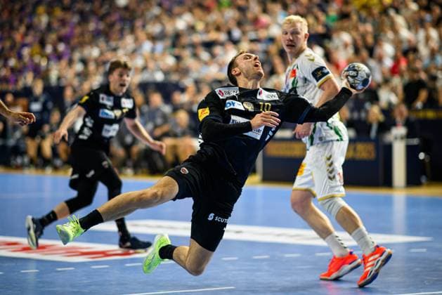 COLOGNE, GERMANY - 15 JUNE, 2025: Mathias Gidsel - The final match of TruckScout24 EHF FINAL4 Fuchse Berlin vs SC Magdeburg at Lanxess Arena.  Copyright: xVITALIIxKLIUIEVx