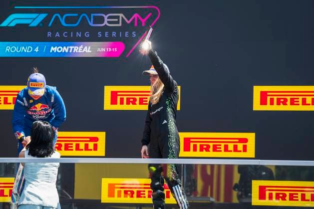 AUTO - F1 ACADEMY 2025 - MONTREAL 3rd place for 28 PIN Doriane (fra), Prema Racing, Supporter by Mercedes, Tatuus F4-T421, action during the 4th round of the 2025 F1 Academy Championship from June 14 to 16, 2025 on the Circuit Gilles Villeneuve, in MontrÃ al, Canada - MontrÃ alCanada  Copyright: xAlexisxPerrinx