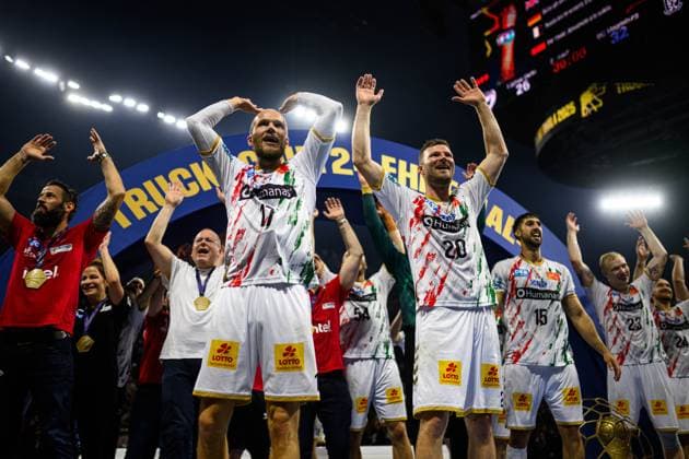 COLOGNE, GERMANY - 15 JUNE, 2025: Tim Hornke, Philipp Weber - The final match of TruckScout24 EHF FINAL4 Fuchse Berlin vs SC Magdeburg at Lanxess Arena.  Copyright: xVITALIIxKLIUIEVx