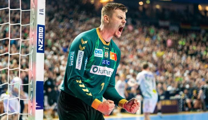 15 06 2025, Handball, Men, Truckscout 25 EHF Final4 2025, Champions League, Final Four 2024, EHF, Final, Füchse Berlin SC Magdeburg, Sergey Hernandez Ferrer SC Magdeburg cheers Cologne Lanxess Arena North Rhine-Westphalia Germany