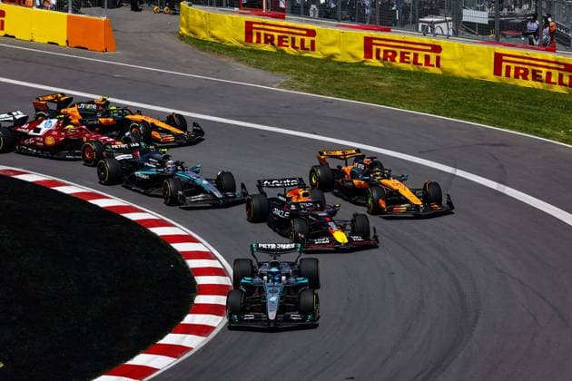F1 - CANADIAN GRAND PRIX 2025 63 RUSSELL George (gbr), Mercedes AMG F1 Team W16, action, 01 VERSTAPPEN Max (nld), Red Bull Racing RB21, action, 81 PIASTRI Oscar (aus), McLaren F1 Team MCL39, action, 12 KIMI ANTONELLI Andrea (ita), Mercedes AMG F1 Team W16, action during the Formula 1 Pirelli Grand Prix du Canada 2025, 10th round of the 2025 FIA Formula One World Championship, WM, Weltmeisterschaft from June 14 to 16, 2025 on the Circuit Gilles Villeneuve, in Montrà al, Canada - MontrCanada Copyright: xFLORENTxGOODENx