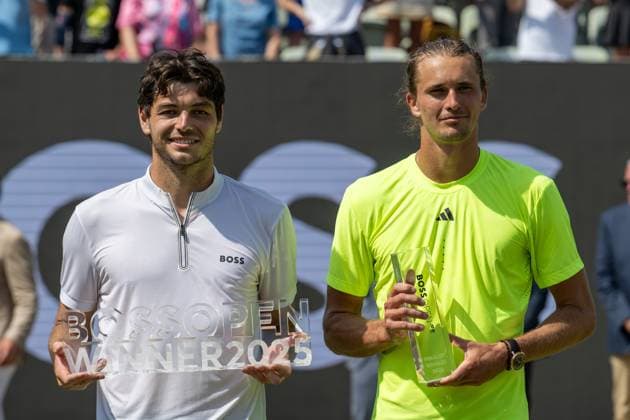 Taylor Fritz USA and Alexander Zverev GER xettx, Germany, Stuttgart, 15 06 2025, Tennis, Boss Open, 2025, Final, A Zverev GER T Fritz USA , TC Weissenhof, Center Court