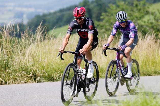 TDS 1 stage Julian Alaphilippe FRA Team Tudor 15 06 2025 Kuessnacht, SWITZERLAND, Tour de Suisse 1 stage Kuessnacht Kuessnacht Julian Alaphilippe FRA Team Tudor on the climb to Michaelskreuz
