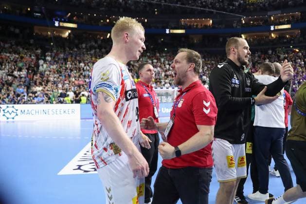 15 06 2025, xgox,Handball, EHF Champions League Final, Fuechse Berlin SC Magdeburg v l Magnus Saugstrup Magdeburg, 23 , Mathias Fehse Koeln