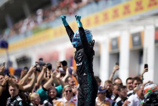 F1 Grand Prix of Canada MONTREAL, QUEBEC - JUNE 15: George Russell of Mercedes-AMG Petronas F1 team celebrates after winning the F1 Grand Prix of Canada at Circuit Gilles Villeneuve in Montreal, Quebec, Canada on June 15, 2025. Mert Alper Dervis Anadolu Quebec Canada. Editorial use only. Please get in touch for any other usage.  Copyright: x2025xAnadoluxMertxAlperxDervisx