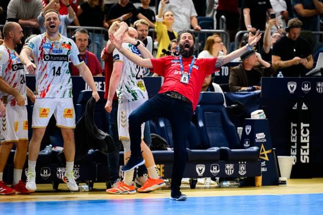 Cologne, Germany Handball EHF CL Final 4 Final Fuechse Berlin SC Magdeburg Coach Bennet Wiegert Magdeburg Jubel Freude Emotion Koeln Lanxess Arena Nordrhein Westfalen Germany