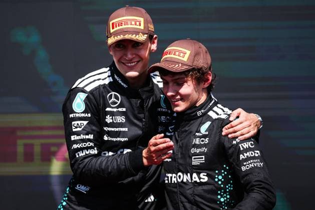 F1 - CANADIAN GRAND PRIX 2025 RUSSELL George (gbr), Mercedes AMG F1 Team W16, portrait and KIMI ANTONELLI Andrea (ita), Mercedes AMG F1 Team W16, portrait podium during the Formula 1 Pirelli Grand Prix du Canada 2025, 10th round of the 2025 FIA Formula One World Championship, WM, Weltmeisterschaft from June 14 to 16, 2025 on the Circuit Gilles Villeneuve, in Montrà al, Canada - Montrà alCanada Copyright: xEricxAlonsox