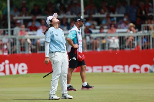 Meijer LPGA, Golf Damen Classic BELMONT, MICHIGAN-JUNE 15: Hye-Jin Choi of Republic of Korea reacts to her putt on the 18th green during the final round of the Meijer LPGA Classic for Simply Give golf tournament at Blythefield Country Club in Belmont, MI, USA Sunday, June 15, 2025. Belmont Michigan United States  Copyright: xJorgexLemusx originalFilename:lemus-meijerlp250615_np2Eq.jpg
