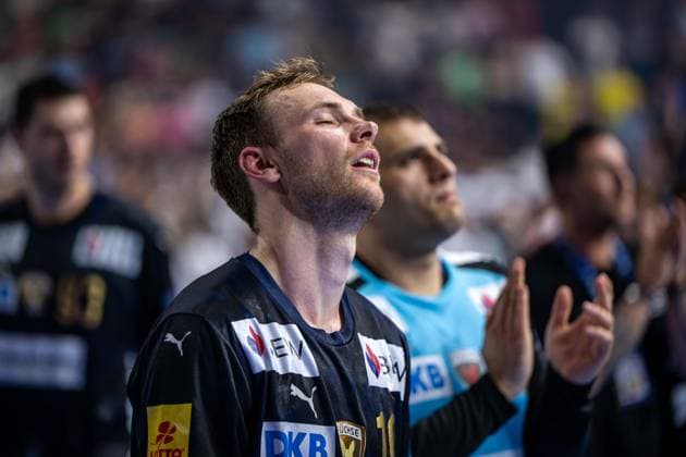 Handball Cologne 15 06 2025 EHF Final4 2025 Champions League Champions League Final Füchse Berlin SC Magdeburg SC Magdeburg is Champions League winner 2025 Mathias Gidsel Füchse Berlin, No 19 knocked down