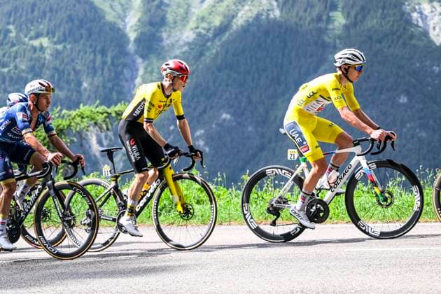 Criterium du Dauphine 2025 Stage 8 VAL-CENIS PLATEAU DU MONT-CENIS, FRANCE - JUNE 15 : Evenepoel Remco (BEL) of Soudal - Quick Step, Pogacar Tadej (SLO) of UAE Team Emirates - XRG, Vingegaard Jonas (DEN) of Team Visma - Lease a Bike during stage 8 of the 77th edition of Criterium du Dauphine Libere an UCI World Tour 2.UWT cycling road race stage for Men Elite of 133.3 km with start in Val-d Arc and finish in Val-Cenis Plateau du Mont-Cenis on June 15, 2025 in Val-Cenis Plateau du Mont-Cenis, France, 15 06 2025 ( Motordriver Kenny Verfaillie - Val-Cenis Plateau du Mont-Cenis France  Copyright: xVincentxKalutx