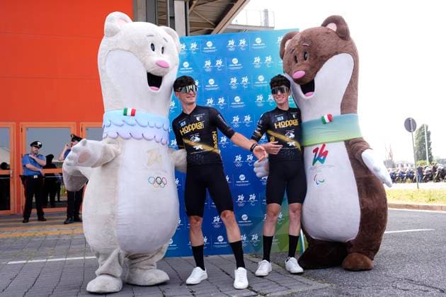 Tina e Milo ( mascotte Milano Cortina ) during the stage 2 of the Giro Next Gen 2025, Rho Fiera Milano (Mi) - CantÃ¹ (Co), 146 km, Italy - Monday, June 16, 2025. - cycling.  Copyright: xFabioxFerrarix LaPressex