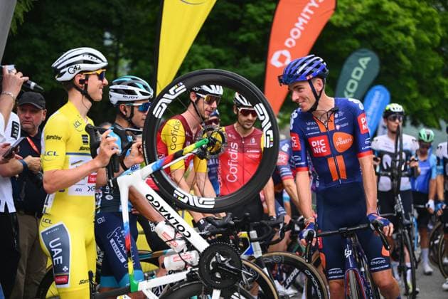 Criterium du Dauphine 2025 Stage 8 VAL-CENIS PLATEAU DU MONT-CENIS, FRANCE - JUNE 15 : Pogacar Tadej (SLO) of UAE Team Emirates - XRG, Bardet Romain (FRA) of Team Picnic PostNL during stage 8 of the 77th edition of Criterium du Dauphine Libere an UCI World Tour 2.UWT cycling road race stage for Men Elite of 133.3 km with start in Val-d Arc and finish in Val-Cenis Plateau du Mont-Cenis on June 15, 2025 in Val-Cenis Plateau du Mont-Cenis, France, 15 06 2025 ( Motordriver Kenny Verfaillie - Val-Cenis Plateau du Mont-Cenis France  Copyright: xVincentxKalutx