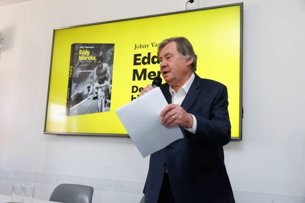 VRT journalist Johny Vansevenant pictured during the presentation of the book Eddy Merckx. De Ultieme Biografie , written by journalist Johny Vansevenant, Monday 16 June 2025 in Meise. KURTxDESPLENTER  x127141942x