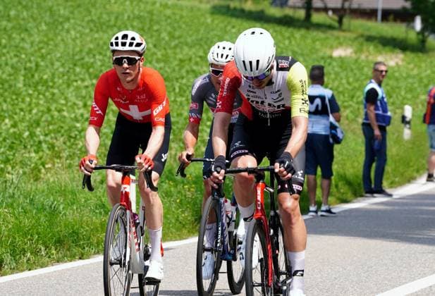 16 06 2025 Switzerland Tour de Suisse Men 2025 2 Stage Aarau Schwarzee Picture The runaways Mauro Schmid SUI Team Jayco Alula,Silvan Dillier SUI Team Alpecin,Jonas Rutsch GER Team Intermarche Wanty Action