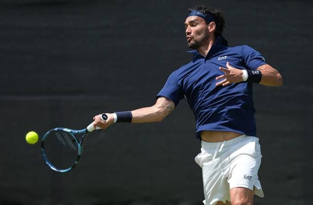 Nottingham Tennis Centre Nottingham, England - June 16th : Fabio Fognini plays a forehand shot to Arthur Fery during the first round match in the Lexus Nottingham Tennis Open on June 16th, 2025 in Nottingham, England (Paul Bonser SPP) Copyright: xPaulxBonser SPPx spp-en-PaBo-Lexus Nottingham Open 0900