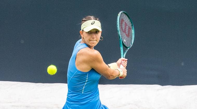 16 06 2025, WTA 500, Tennis, Women, Berlin Tennis Open by Hylo 2025, Berlin, 1 round, Sofia Kenin USA Rebeka Masarova Switzerland Sofia Kenin USA Berlin Steffi Graf Stadion Berlin Germany