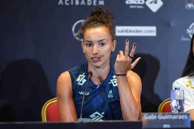 Ahead of Women s Volleyball Nations League (VNL) ISTANBUL, TURKIYE - JUNE 17: Gabriela Guimaraes of Brazil attends press conference, PK, Pressekonferenz ahead of Volleyball FIVB Women s Nations League (VNL) 2nd week volleyball matches in Istanbul, Turkiye on June 17, 2025. Hakan Akgun Anadolu Istanbul Turkey. Editorial use only. Please get in touch for any other usage.  Copyright: x2025xAnadoluxHakanxAkgunx