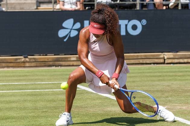 Berlin, 17 06 25, Tennis ecotrans Ladies Open Berlin at Steffi Graf Stadium Ladies, Singles, 1 round, Osaka Japan Samsonova Russia , Steffi Graf Stadium Naomi Osaka Japan returns a ball Berlin Tennis Open by HYLO 2025