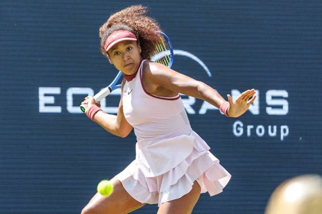 Berlin, 17 06 25, Tennis ecotrans Ladies Open Berlin at Steffi Graf Stadium Ladies, Singles, 1 round, Osaka Japan Samsonova Russia , Steffi Graf Stadium Naomi Osaka Japan returns a ball Berlin Tennis Open by HYLO 2025
