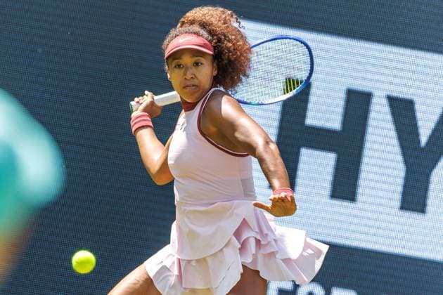Berlin, 17 06 25, Tennis ecotrans Ladies Open Berlin at Steffi Graf Stadium Ladies, Singles, 1 round, Osaka Japan Samsonova Russia , Steffi Graf Stadium Naomi Osaka Japan returns a ball Berlin Tennis Open by HYLO 2025