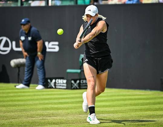 17th June 2025; Lexus Nottingham Tennis Centre, Nottingham, England; Lexus Nottingham Open, Day 2, Day two; Sonay Kartal (GBR) world No 50 hits a backhand return against Leolia Jeanjean (FRA)  ActionPlus12801986 GodfreyxPitt