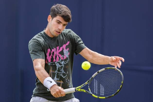 17th June 2025; HSBC Championships, Queens Club, West Kensington, London, England: HSBC Mens Championships Queens Club, Day 2; Carlos Alcaraz (ESP) during his practice session  ActionPlus12801998 IanxStephen
