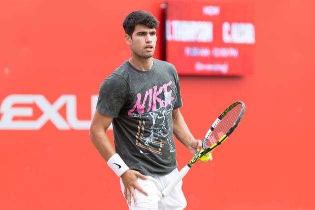 17th June 2025; HSBC Championships, Queens Club, West Kensington, London, England: HSBC Mens Championships Queens Club, Day 2; Carlos Alcaraz (ESP) during his practice session  ActionPlus12802005 IanxStephen