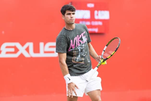 17th June 2025; HSBC Championships, Queens Club, West Kensington, London, England: HSBC Mens Championships Queens Club, Day 2; Carlos Alcaraz (ESP) during his practice session  ActionPlus12802006 IanxStephen